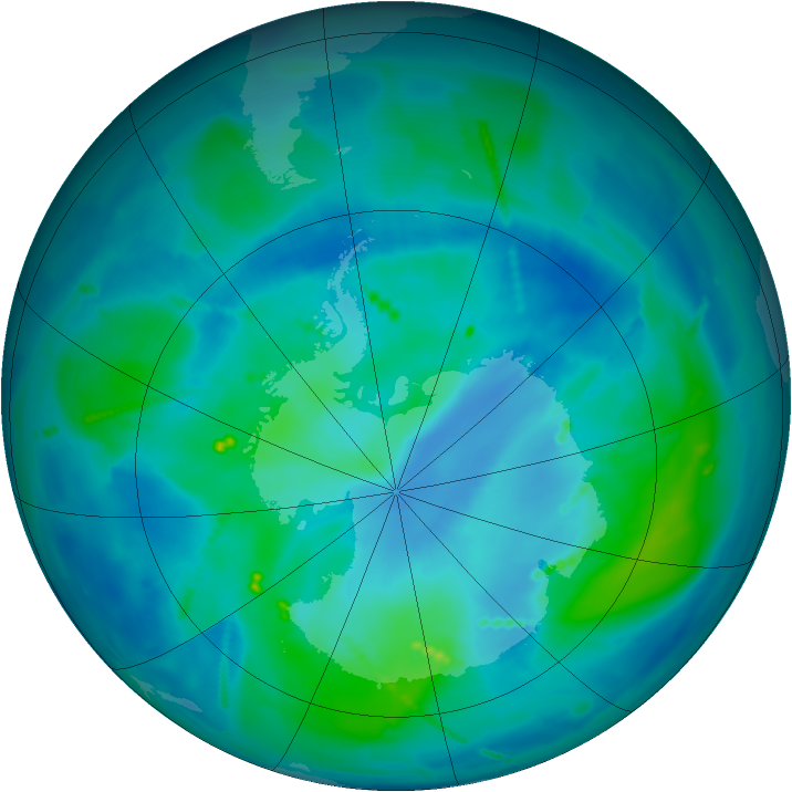 Antarctic ozone map for 16 March 2011